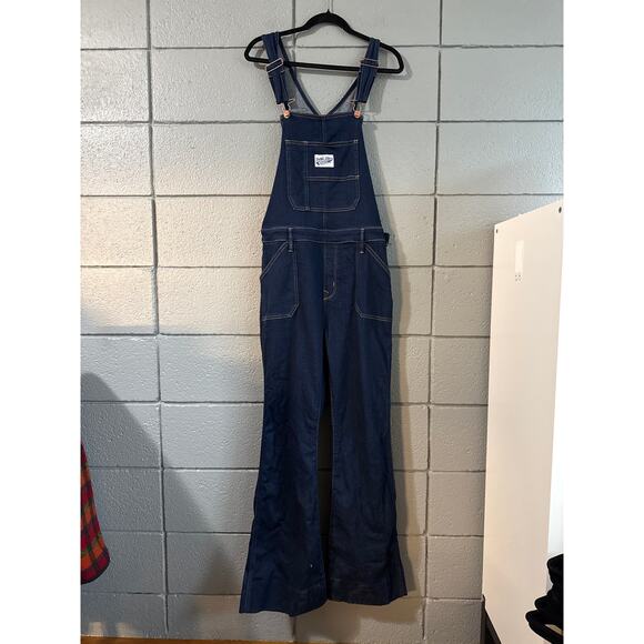 Women's Porter Blue Apparel Bonnie Denim Overalls Bluebell Dark Wash Flare Leg - Picture 2 of 8
